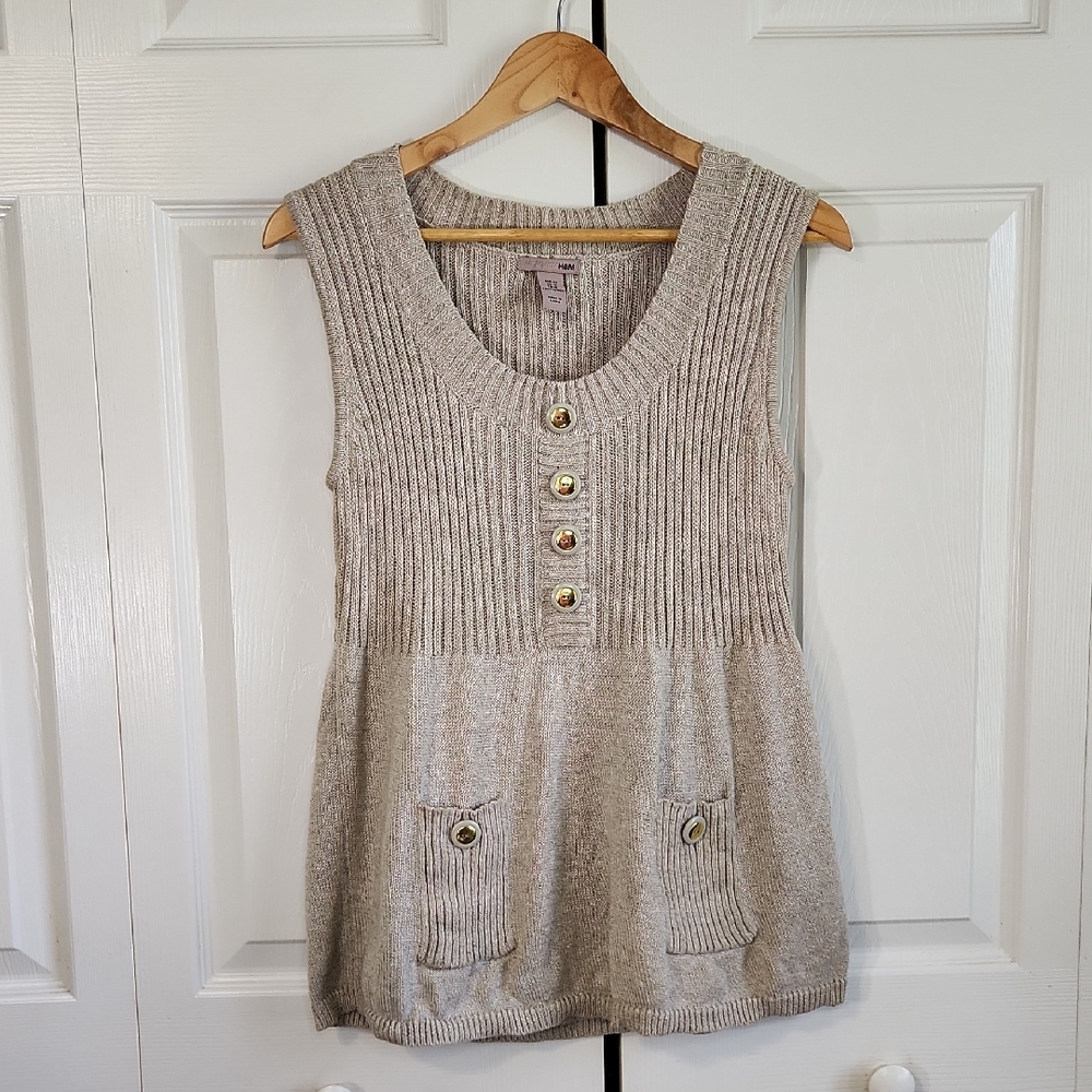H&M Womens Beige Tunic Sleeveless Sweater 12 Cotton Linen Neutral Granola Girl